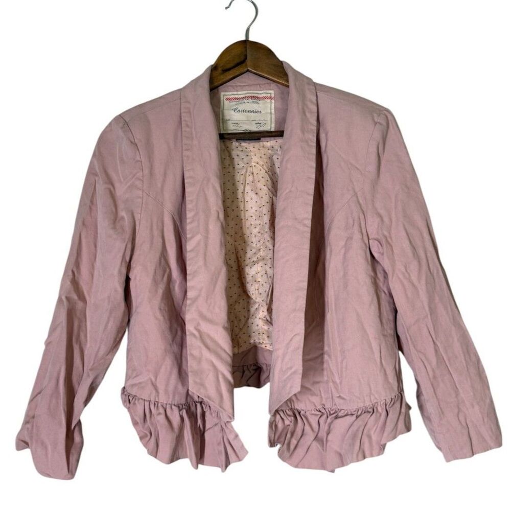 Cartonnier Pink Open Front Blazer Jacket Womens Sz M Tencel Pastel Academia